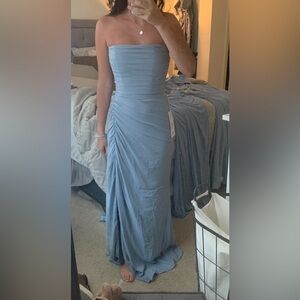Dusty blue Azazie strapless dress